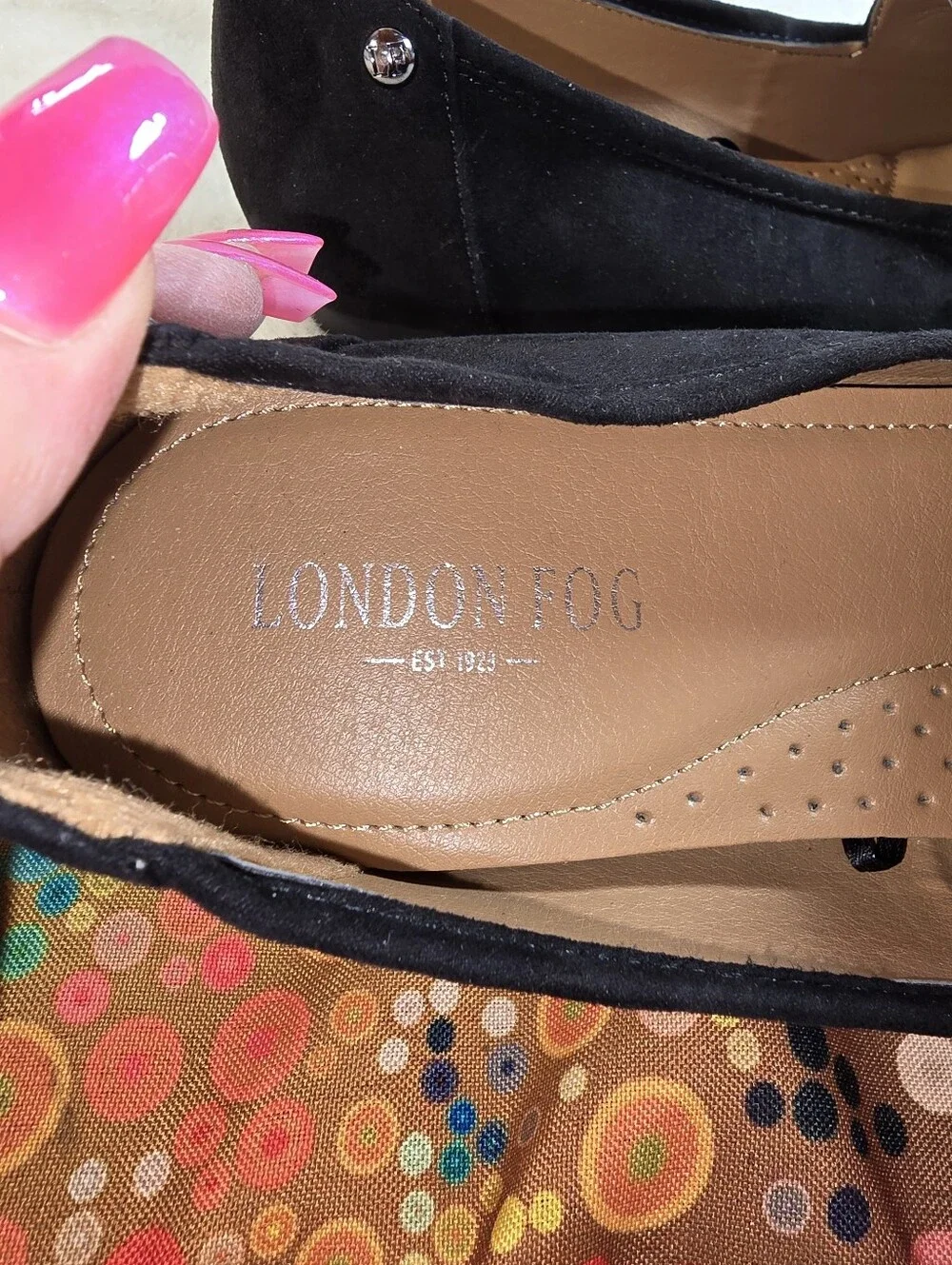 Women's London Fog Alexus Black Suede Loafers with Crystal Strap